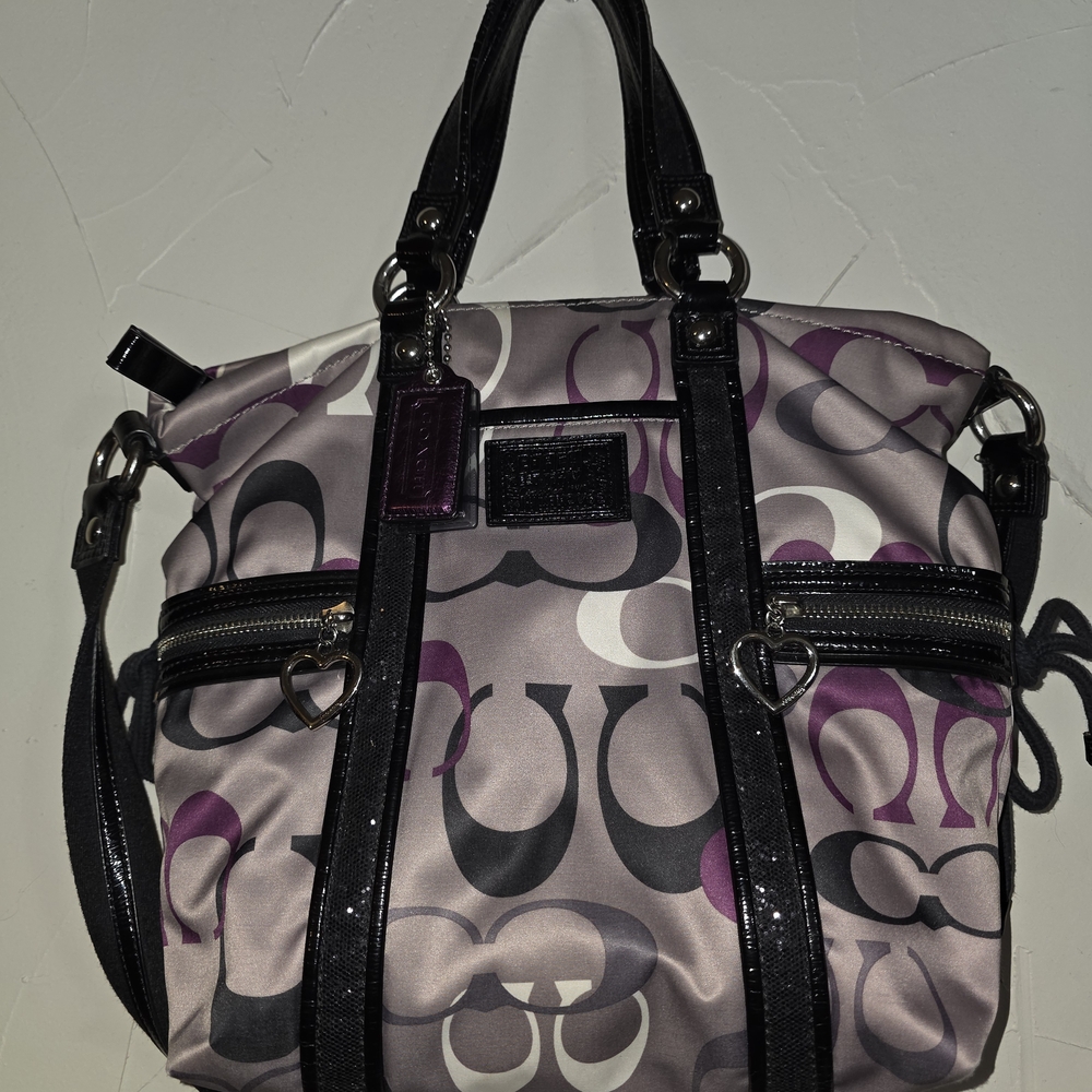 Coach Poppy Black and Purple Tote Bag